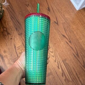 New Starbucks Spring 2023 Watermelon Grid Green Pink Lid 24oz Cold Cup Tumbler